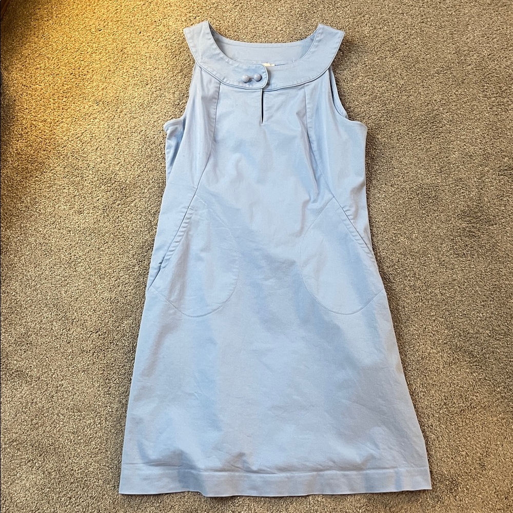 Tory Burch Periwinkle Stretch Cotton Canvas Shift Jumper Button Collar Pockets